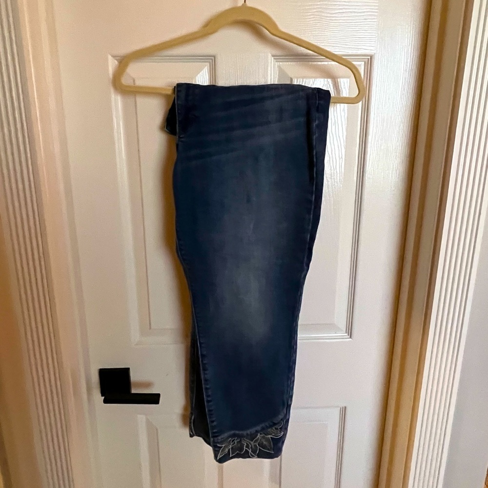 Dark Blue Women's Jeans with Embroidered Hem